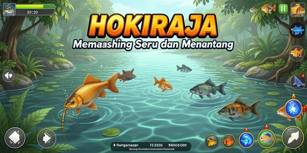 Tampilan gameplay HOKIRAJA dengan aksi memancing yang seru.