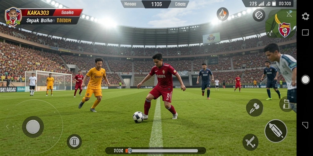 Tangkapan layar gameplay <strong>KAKA303</strong> menampilkan momen seru pertandingan sepak bola.