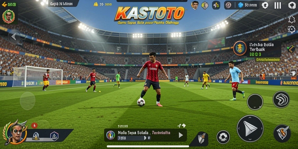 Tangkapan layar gameplay KASTOTO menampilkan aksi sepak bola seru.