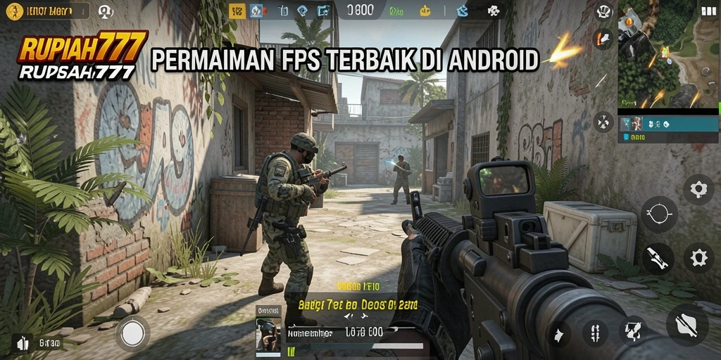 Screenshot menunjukkan aksi seru dalam permainan FPS RUPIAH777.